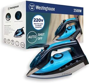 Westinghouse 220v Iron 2500 watts with Steam & Auto Shut Off 220 – 240 Volts 50/60 hz Bundle with Dynastar Plug Adapter (NOT for USA)