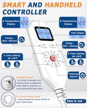 JOBYNA Knee Heating Pad for Arthritic, 2PCS Super Soft Electric Heat Pad for Leg, 20s Fast Heating Knees Warmers with 10-90min Auto-Off Timer, 86-158℉ Heat Level (No Battery, No Vibration) - Image 4