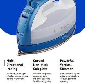 Panasonic Cordless Iron, Portable 360-Degree Freestyle Dry/Steam Iron with Precision Tips and Stainless Steel Soleplate, Anti-Calc and Anti-Drip, Power Base and Carrying/Storage - NI-QL1000A (Blue) - Image 3