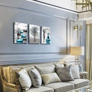 Canvas Wall Art for Living Room Wall Decor for Bedroom Bathroom Black and White Paintings Modern 3 Piece Framed Canvas Art Prints Ready to Hang Inspirational Abstract Blue Pictures Home Decorations - Image 2