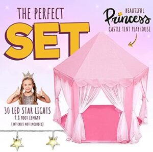 ORIAN Princess Castle Playhouse Tent for Girls with LED Star Lights – Indoor & Outdoor Large Kids Play Tent for Imaginative Games – ASTM Certified, 230 Polyester Taffeta. Pink 55"x53". - Image 2