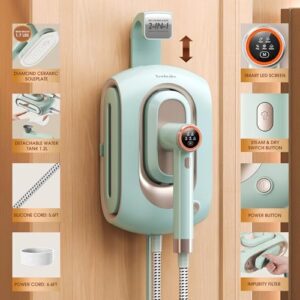 Newbealer 2In1 Pro Steam Station Iron, 1550W Turbo Steam for Clothes, 3 Steam & 3 Dry Heat Modes, 30s Heat Up, 1.2L Detachable Tank, Auto-Off, Self Cleaning, Commercial-Grade for Home & Hotel (Green) - Image 4