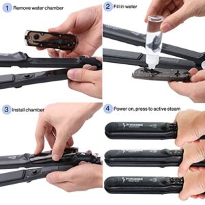 Steam Hair Straightener Flat Iron Professional Ceramic Tourmaline 2-in-1 Straightening Iron, Adjustable 300-450F Salon Heat, 110-220V Dual Voltage, Black - Image 5