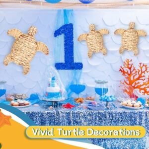 Threehoney 3 Pcs Sea Turtle Beach Theme Decor 2 Size Handmade Wicker Sea Turtle Wall Decor Hanging Coastal Nautical Sculpture for Boho Bathroom Indoor Outdoor Table Wall Art Ornament - Image 7