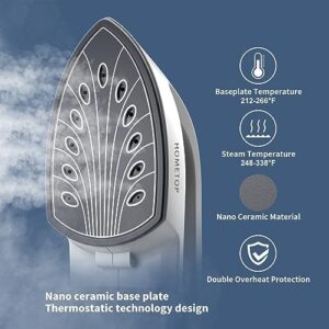 HOMETOP Professional Handheld Steamer, Garment Steamer Iron for Clothes, 1300W 40s Rapid Heat Up Fabric Wrinkle Remover, Portable Steamer Iron for Home and Travel (Blue) - Image 4