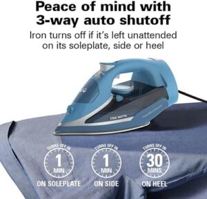 Hamilton Beach Steam Iron for Clothes & Garment Steamer with Durable Stainless Steel Soleplate, 1700 Watts for Ultra-Fast Heat, 8’ Retractable Cord, Auto Shutoff, 350 ml Water Tank, Blue (14216) - Image 6