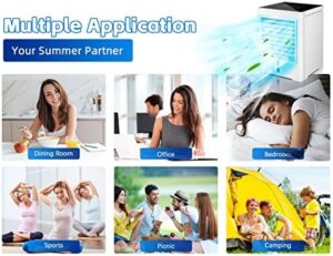 Portable Air Conditioners Fan, Evaporative Air Cooler, USB Personal Mini Air Conditioner with 3 Wind Speeds & 3 Timers Touch Screen Desktop Cooling Fan for for Home Room Camping Car Office - Image 8