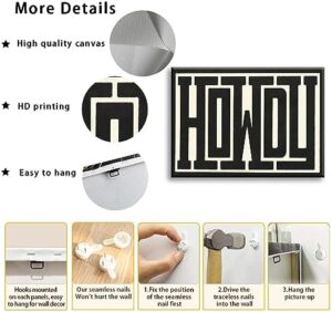 QIYFFBN Framed Funky Big Howdy Canvas Wall Art Western Modern Decor Black and White Southwestern Country Ranch Sign Picture Print Minimalism Trendy Farmhouse Living Room Art(24x36in Framed) - Image 8