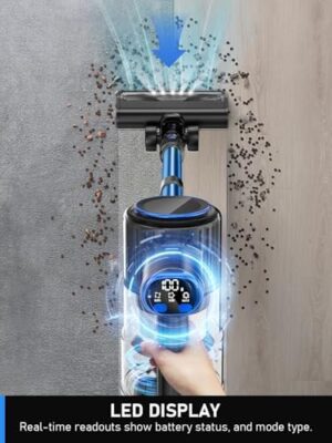 Cordless Vacuum Cleaner, 8-in-1 Vacuum Cleaners for Home, 45Mins Runtime Anti-Tangle Stick Vacuum with LED Display, 3 Modes Suction, Lightweight Vacuum for Hardwood Floor/Carpet/Pet Hair (Blue) - Image 3