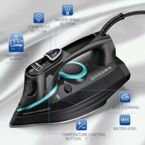 Steam Iron for Clothes 1700W with Non-Stick Ceramic Soleplate Powerful Steam Blast 3-Way Auto Shutoff Self-Cleaning Digital LCD Display Anti-Drip Precision Tips for Home and Travel Steamer - Image 2