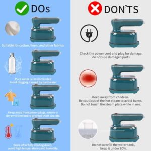 Portable Handheld Steamer Iron for Clothes – 1000W Fast Heat-up, Travel Garment Steamer & Iron 2-in-1, Compact Wrinkle Remover for All Fabrics, Mini Steamer for Home & Travel (Green) - Image 6