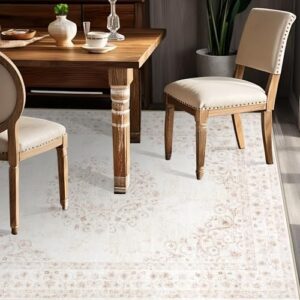 Area Rug 6x9 Vintage Rug: Washable Indoor Medallion Rugs Low Pile Distressed Floor Carpet Retro Accent Rug for Living Room Bedroom Kitchen Dining Table Home Office(Distressed Beige, 6'x9') - Image 3