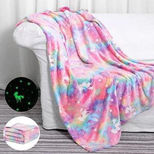Glow in The Dark Blanket Unicorns Gifts for Girls,Toys for 2 3 4 5 6 7 8 9 10 Year Old Girl Gifts,Soft Kids Blankets for Christmas Halloween Birthday Valentines Gifts,50"x60"