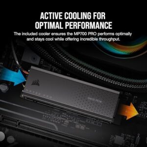 Corsair MP700 PRO with Air Cooler 2TB M.2 PCIe Gen5 x4 NVMe 2.0 SSD – M.2 2280 – Up to 12,400MB/sec Sequential Read – High-Density TLC NAND – Black - Image 3