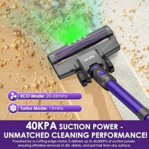 Cordless Vacuum Cleaner, 40KPA/35Mins, Green LED Light, Lightweight Stick Vacuum Self-Standing, Vacuum Cleaners for Home Handheld Vacuum for Pet Hair, Carpet, and Hard Floors, U8 - Image 2