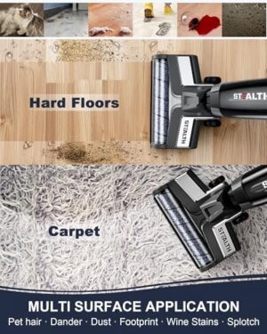 Stealth ECVP01 Cordless Wet Dry Vacuum Cleaner, Smart Vacuum Mop with Self-Cleaning Detachable Battery for Hard Floor Area Rugs Carpet, LCD Display, 30min Runtime, Voice Prompt - Image 4
