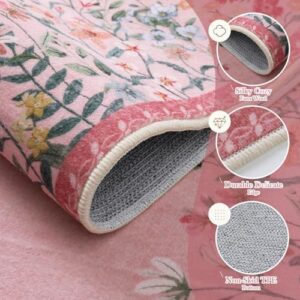 Wonnitar Washable Pink Floral 9x12 Rugs for Bedroom, Non-Slip Living Room Area Rug, Cute Nursery Large Botanical Area Rug, Soft Floor Carpet for Playroom Closet (Pink,9'x12') - Image 3