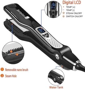 Steam Flat Iron Hair Straightener - Professional Hair Straightening Irons for Smooth and Frizz-Free Results (Black) - Image 6