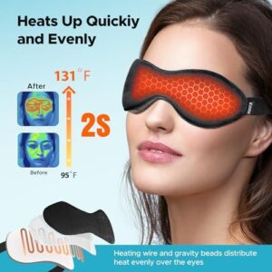 Ezona Heated Eye Mask, Warm Eye Compress Mask for Dry Eyes, USB Electric Eye Heating Pad with Temperature & Timer Control, Dry Eyes, Blepharitis, Sinus Migraine (Black) - Image 4