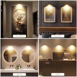3Pcs Battery Operated Picture Light, Magnetic Led Painting Light with Remote Dimmable and Timer, 3 Lighting Modes Art Display Light for Picture Frame Paintings, Wireless Wall Decor Puck Lights, Gold - Image 9