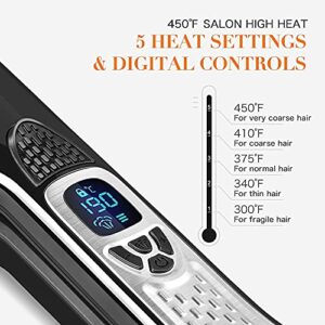 Hair Straightener with Steam,Salon Professional Nano Titanium Ceramic Steam Flat Iron with Removable Comb+Digital LCD+5 Level Adjustable Temperature+Auto Temperature Lock (Black) - Image 3