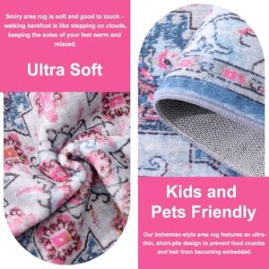 Smiry 6x9 Area Rugs for Living Room, Boho Chic Style Printed Rugs, Low Pile, Non-Shedding, Easy Care, Machine Washable Lightweight Floor Carpets Rugs for Bedroom, Dining Room, Home Office, Pink - Image 3