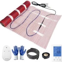 Electric Radiant Floor Heating System, 20 Sq.ft Electric Heated Floor Mats for Bathroom, Includes Programmable Thermostat, Heat Mat, Installation Monitor, and Temperature Sensors.