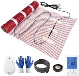 Electric Radiant Floor Heating System, 20 Sq.ft Electric Heated Floor Mats for Bathroom, Includes Programmable Thermostat, Heat Mat, Installation Monitor, and Temperature Sensors.