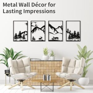 LONGKING 4 Pack Metal Wall Art, Mountain Iron Wall Sculpture, Art Wall Décor for Office, Dining Room, Living Room, Bedroom (Black, 17 x 12 in) - Image 4