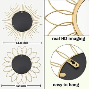 3 Pack Metal Mirrors for Wall Sunburst Wall Mirrors Home Décor Decorative Hanging Wall Art for Living Room Bedroom Entryway (Gold, Flower+Sunburst) - Image 7