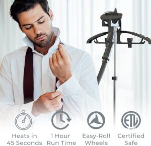 Pure Enrichment PureSteam XL Standing Fabric Steamer - Professional Wrinkle Remover Heats in 45 Seconds; 1/2-Gallon Tank for 1 Hour of Steaming; Easy-Roll Wheels, Garment Hanger, & Fabric Brush - Image 4