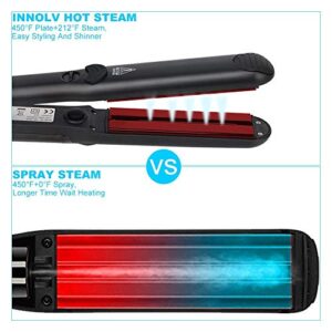 Steam Hair Straightener Flat Iron Professional Ceramic Tourmaline 2-in-1 Straightening Iron, Adjustable 300-450F Salon Heat, 110-220V Dual Voltage, Black - Image 8