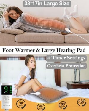 Foot Warmers for Feet XXL Large Heating Pads for Body 33x17in, 10FT Cord 9 Heat 4 Timer Auto Off Electric Heat Pad for Period Cramp Back Pain Relief Wrap Around with Belt Gift for Women Men - Image 5