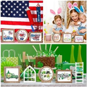 Bencailor 48 Pcs Interchangeable Seasonal Farmhouse Tiered Tray Decor Set Include Wood Frames with Ladders Cards Bow Knot,Tray Not Included(Year Round Seasonal) - Image 2