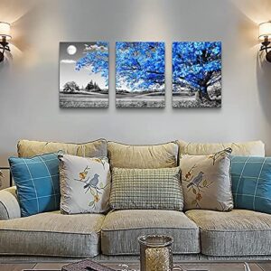 Wall Art For Living Room black and white Blue tree moon Canvas Wall Decor for Home artwork Painting 12" x 16" 3 Pieces Canvas Print For bedroom Decor Modern Salon kitchen office Hang a picture - Image 2