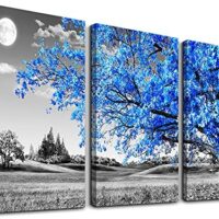 Wall Art For Living Room black and white Blue tree moon Canvas Wall Decor for Home artwork Painting 12" x 16" 3 Pieces Canvas Print For bedroom Decor Modern Salon kitchen office Hang a picture