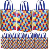 Teling 30 Pack Autism Awareness Gift Bag Bulk Reusable Tote Bags with Handlefor Holiday Autism Event Party Supplies