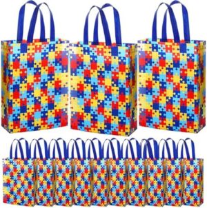 Teling 30 Pack Autism Awareness Gift Bag Bulk Reusable Tote Bags with Handlefor Holiday Autism Event Party Supplies