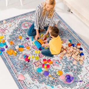 Smiry 6x9 Area Rugs for Living Room, Boho Chic Style Printed Rugs, Low Pile, Non-Shedding, Easy Care, Machine Washable Lightweight Floor Carpets Rugs for Bedroom, Dining Room, Home Office, Pink - Image 7