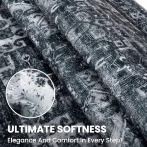 2x8 Black White Navy Runner for Hallways, Non-Slip Printed Washable Kitchen Runner, Vintage Boho Rug with Non-Shedding, Soft Medallion Floor Carpet for Laundry Bedroom Entryway - Image 7