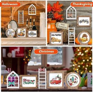 Bencailor 48 Pcs Interchangeable Seasonal Farmhouse Tiered Tray Decor Set Include Wood Frames with Ladders Cards Bow Knot,Tray Not Included(Year Round Seasonal) - Image 4