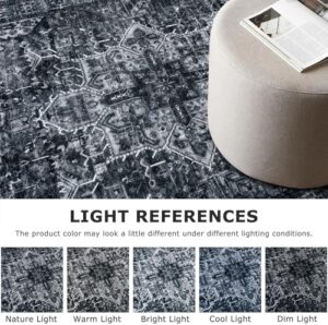 2x8 Black White Navy Runner for Hallways, Non-Slip Printed Washable Kitchen Runner, Vintage Boho Rug with Non-Shedding, Soft Medallion Floor Carpet for Laundry Bedroom Entryway - Image 4
